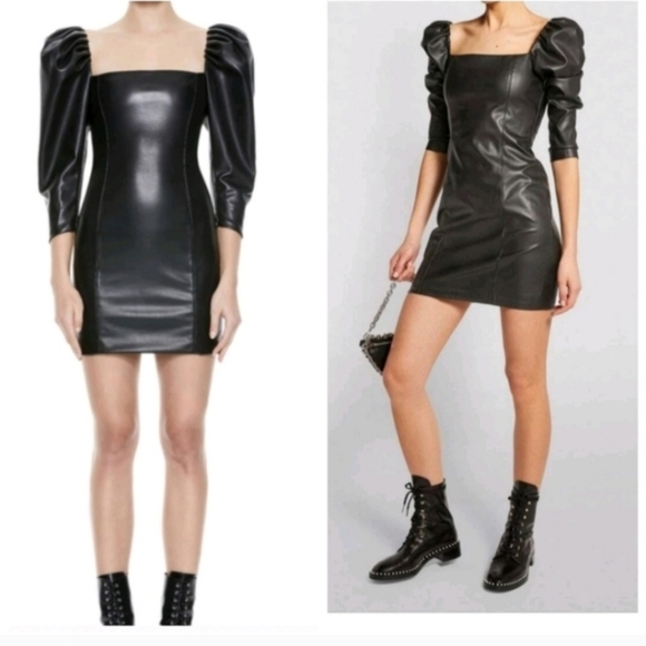 Alice + Olivia Dresses & Skirts - Alice + Olivia Frances Vegan Leather Puff Sleeve Mini Dress Size 2